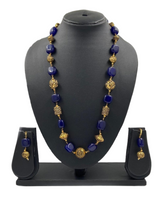 Designer Semi Precious Blue Color Jade Single Strand Beaded Necklace For Woman Beads Jewellery